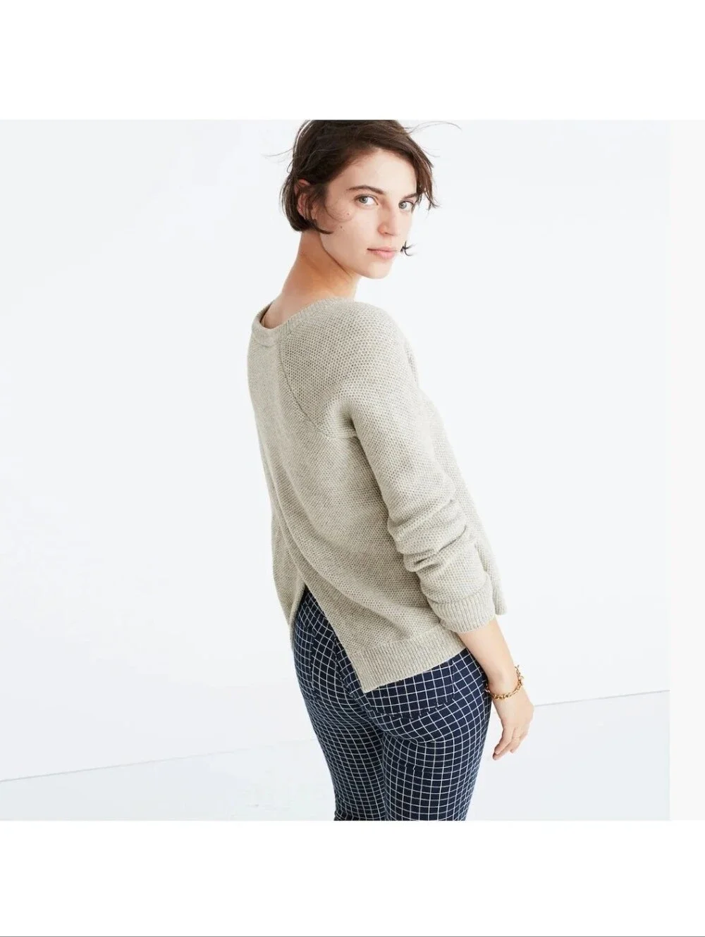 Madewell Province Cross-Back Pullover Sweater Small Heather Dovetail Knit EUC